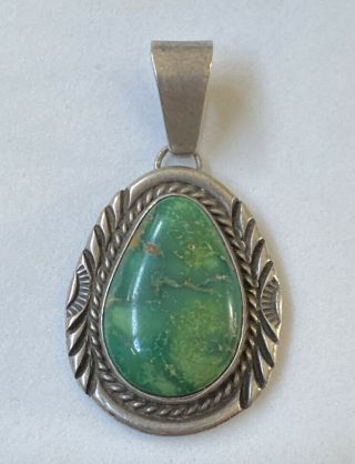 Vintage Navajo Sterling Silver Green Blue Turquoise Pendant