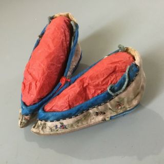 Antique Chinese Silk Embroidered Bound Feet Shoes,  Early 20th Century