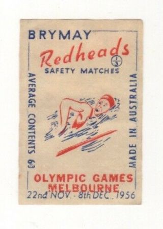 Melbourne Olympic Games 1956 Matchbox Label - Swimming