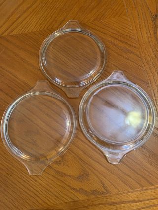 3 Vtg Clear Round Pyrex Glass Casserole Baking Storing Dish Lids 470 - C