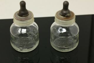 Vintage 4oz Glass Baby Bottles With Nipples Set Of 2
