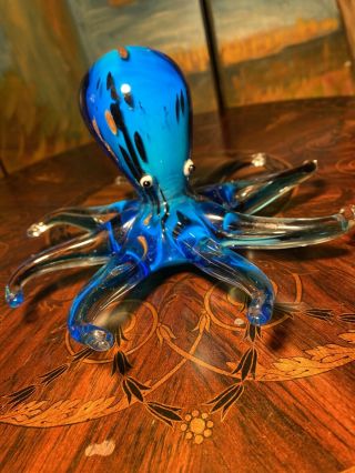 Vintage Murano Art Glass Blue Octopus Figurine/paperweight Marbled