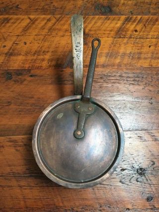 Antique Dh&m Duparquet Huot Moneuse Rustic Farmhouse Copper Sauce Pan Pot,  Lid