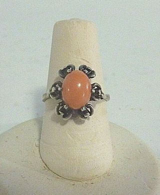 Vintage Antique Sterling Silver Coral Ring - Size 5