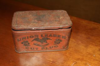 Vintage Antique Union Leader Cut Plug Tobacco Tin - Red,  Factory No.  10