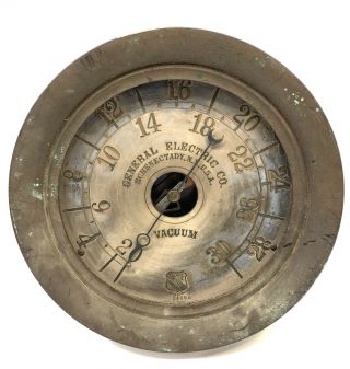 Vintage Antique Ashcroft Brass Vacuum Pressure Gauge General Electric Ge 9 - 11”
