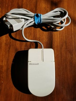 Vintage Microsoft Wired Serial Two - Button Mechanical Roller Ball Mouse