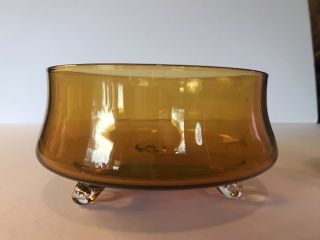 Vtg Handblown Mid Century Modern Mcm Amber Yellow Glass Bowl Candy Dish Catchall