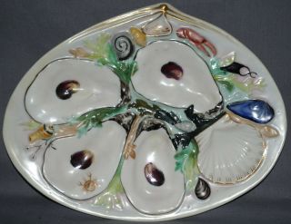 Union Porcelain Oyster Plate,  Great Color,  Lobster,  Crab,  & Shells,  Ca 1886 2
