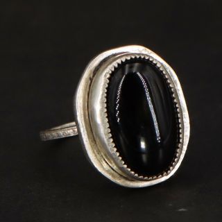 Vtg Sterling Silver - Black Tourmaline Stone Tapered Ring Size 6.  5 - 5.  5g