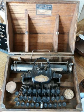 Antique Blickensderfer Portable Typewriter No 5 In Orig Wood Case 2 Cylinders