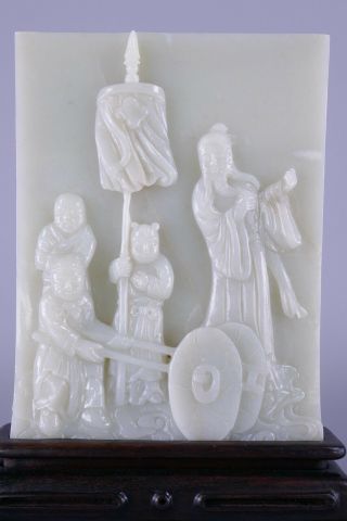 Fine Old Chinese Carved Jade Table Screen Plaque Carving Scholar Work Of Art 3