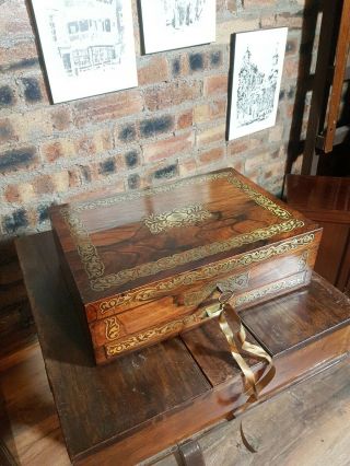 19c Victorian Rosewood Antique Document/jewellery Box - Wonderful Interior