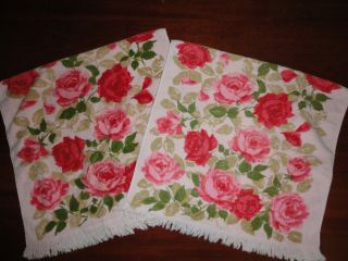 Vintage Cannon Pink And Red Roses Floral (2pc) Bath Towels 22 X 38 Set