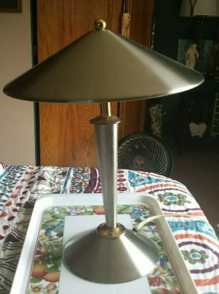 Vintage 18” Silver Atomic Flying Saucer Ufo Retro Touch Table Lamp 1980s