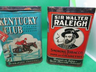 2 Vintage Tobacco Tins " Kentucky Club - Sir Walter Raleigh "
