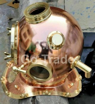 Vintage Copper Brass Diving Helmet Navy Mark V Deep Sea Marine Divers Scuba 2