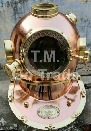 Vintage Copper Brass Diving Helmet Navy Mark V Deep Sea Marine Divers Scuba 3