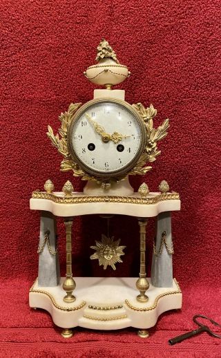 Antique 19th Century French Marble,  Gilt Decorated Portico Clock