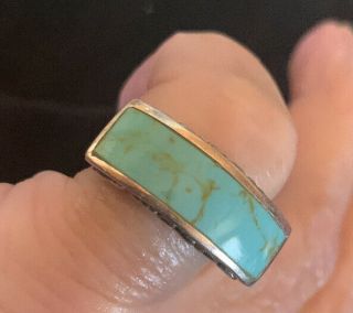 Vintage 925 Sterling Silver Turquoise Filigree Ring Size 7.  5