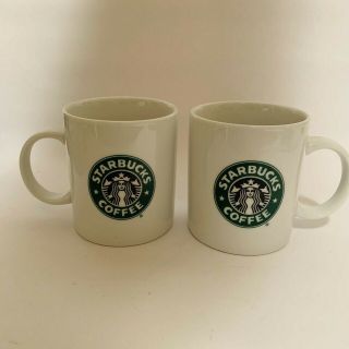 2 Vintage Starbucks Coffee Mug Cup 16 Oz Green Mermaid Siren Logo White 1999