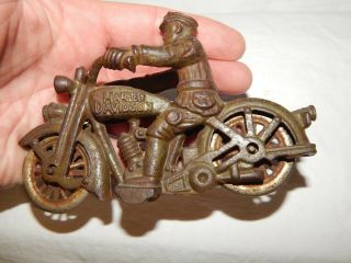 Antique Hubley Cast Iron Harley Davidson Motorcycle Toy & Rider 5 1/2 " Long