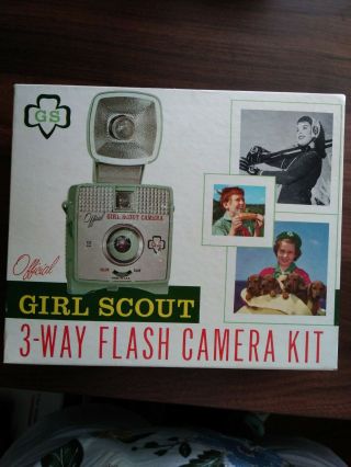 Vintage Official Girl Scout 3 - Way Flash Camera With Strap And Box