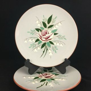 Set Of 2 Vtg Dinner Plates By Stangl Pottery Bella Rosa Rose On Gray Trenton Usa