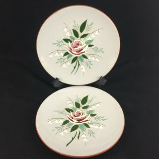 Set of 2 VTG Dinner Plates by Stangl Pottery Bella Rosa Rose on Gray Trenton USA 3
