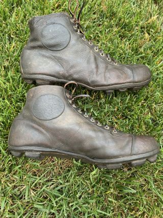 Killer Rare Old Antique 1900’s Stacked All Brown Leather Football Cleats Boots