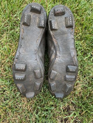 KILLER Rare Old Antique 1900’s STACKED ALL Brown LEATHER Football Cleats Boots 2