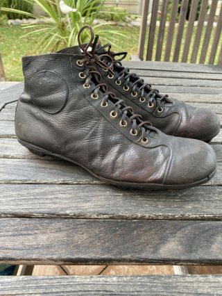 KILLER Rare Old Antique 1900’s STACKED ALL Brown LEATHER Football Cleats Boots 3