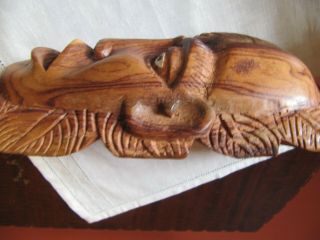 Vintage Hand Carved Wood Face Mask,  Signed,  Usa Forrest And Leaves