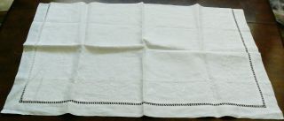 Vtg Pillow Case Embroidery Cut Work White Linen 22 " X 30.  5 " Elegant Chic