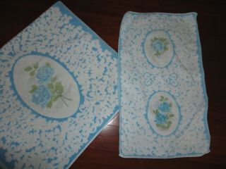 Vintage Cannon Royal Family Blue Floral Scroll (2pc) Set Bath & Hand Towels Set