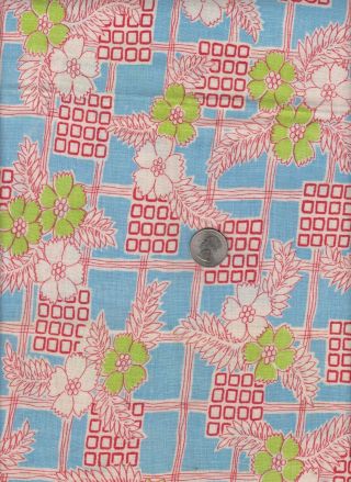Vintage Feedsack Blue Red Floral Feed Sack Quilt Sewing Fabric 9 " X 39 "