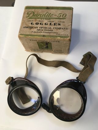 Vintage American Optical Duralite - 50 Safety Goggles Steampunk & Box