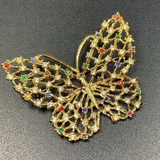 Signed 14kge Slind Vintage Brooch Pin 2.  5” Butterfly Crystal Rhinestones Lot2