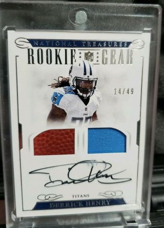 Derrick Henry National Treasures Rookie Gear On Card Auto /49 Small Smudge