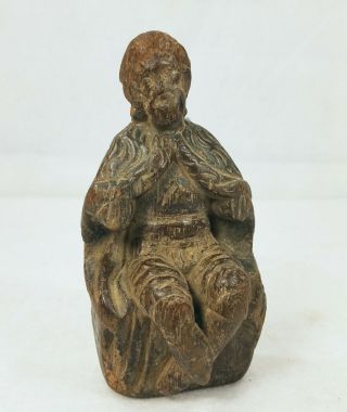 Early Antique Santos Jesus Hand Carved Wood 18th Century Or Earlier