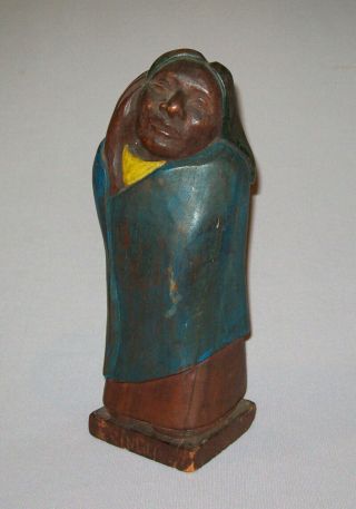 Old Antique Vtg C 1940s Folk Art Wood Carving Native American Indian Great Paint