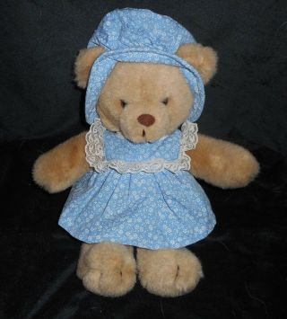 12 " Vintage 1984 Bearly People Brown Teddy Bear Stuffed Animal Plush Toy Blue
