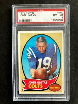 1970 Topps Football John Unitas 180 Baltimore Colts Psa 8 Nm - Mt