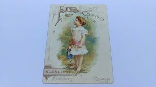 Vintage Pet Cigarettes Trade Card - Girl With Doll,  Allen & Ginter,  Richmond,  Va