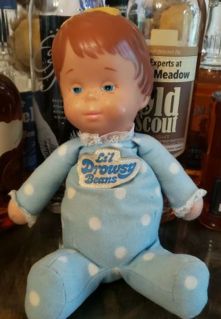 Mattel Vintage 1982 " Lil Drowsy Beans " Doll - Blue Polka - Dot Outfit