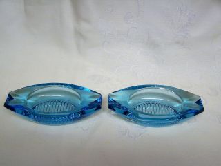 Vintage Matching Glass Ashtrays In Electric Blue Color