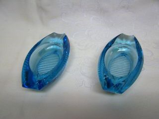 Vintage MATCHING GLASS ASHTRAYS in Electric Blue Color 2