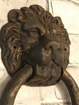 Fab Antique Cast Iron Lion’s Head Old Door Knocker Very Large & Heavy 3.  5 Lb
