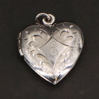 Vtg Sterling Silver Engraved Monogram Filigree Heart Photo Locket Pendant - 3.  5g