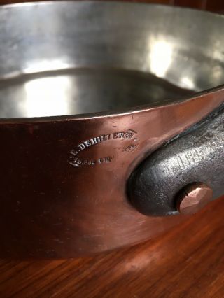 Antique Professional Planished Copper Saute Pan Dehillerin Paris 24cm